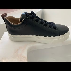 NWT Chloe black leather scalloped sneakers